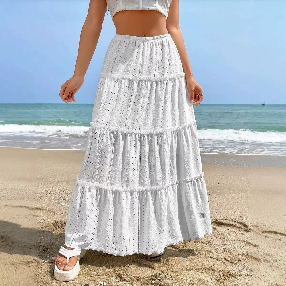 Forever 21 Women's Summer Solid Elastic Waist Patchwork Midi Skirt